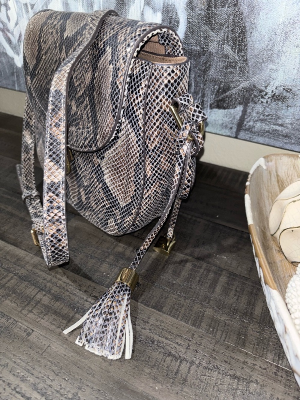 G.I.L.I. Leather Printed Saddle Bag Black Python Snake​​ - Picture 3 of 12